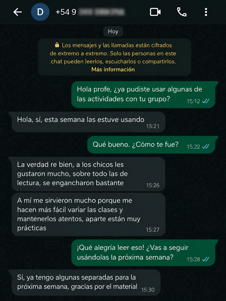 Conversa de WhatsApp com feedback de docente 1 de 5